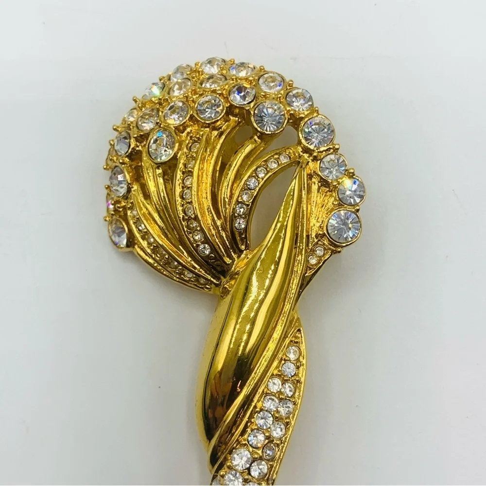 Vintage Monet Gold Rhinestone Swirl Brooch Pin Abstract